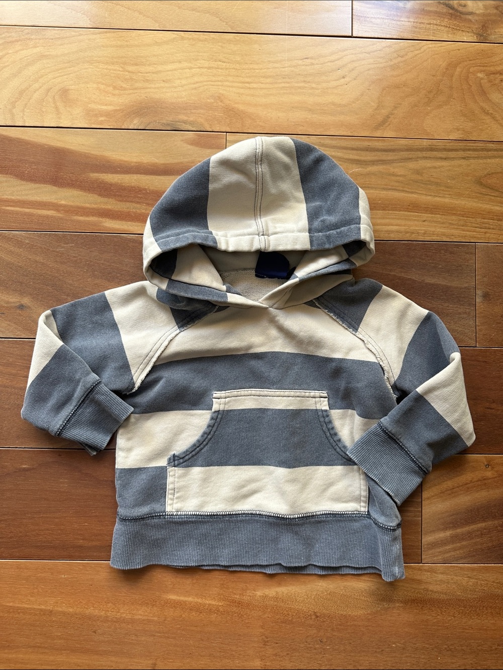 Boden Kids Wide Stripe Hooded Pullover - Blue & Cream 2T